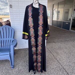 Elegant Black Abaya/Kimono with Colorful Accents